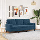 3-personers sofa med pyntepuder 180 cm velour blå