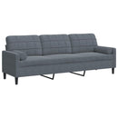 3-personers sofa med pyntepuder 210 cm fløjl mørkegrå
