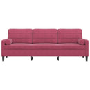 3-personers sofa med pyntepuder 210 cm fløjl vinrød