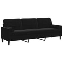 3-personers sofa med pyntepuder 210 cm fløjl sort