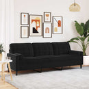 3-personers sofa med pyntepuder 210 cm fløjl sort