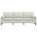 3-personers sofa med pyntepuder 210 cm velour cremefarvet