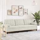 3-personers sofa med pyntepuder 210 cm velour cremefarvet