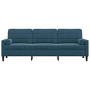 3-personers sofa med pyntepuder 210 cm velour blå