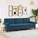 3-personers sofa med pyntepuder 210 cm velour blå
