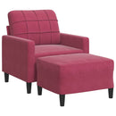 sofastol med fodskammel 60 cm velour vinrød