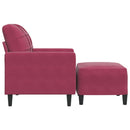 sofastol med fodskammel 60 cm velour vinrød
