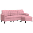 3-personers sofa med fodskammel 180 cm velour lyserød