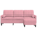 3-personers sofa med fodskammel 180 cm velour lyserød