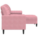 3-personers sofa med fodskammel 180 cm velour lyserød