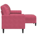 3-personers sofa med fodskammel 180 cm velour vinrød