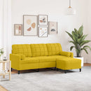 3-personers sofa med fodskammel 180 cm velour gul