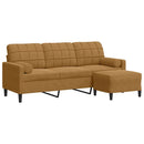 3-personers sofa med fodskammel 180 cm velour brun