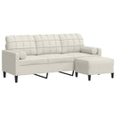 3-personers sofa med fodskammel 180 cm velour cremefarvet