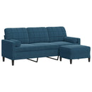 3-personers sofa med fodskammel 180 cm velour blå