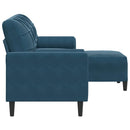 3-personers sofa med fodskammel 180 cm velour blå