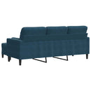 3-personers sofa med fodskammel 180 cm velour blå