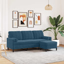 3-personers sofa med fodskammel 180 cm velour blå