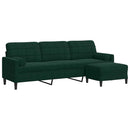 3-personers sofa med fodskammel 210 cm velour Mørkegrøn