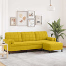 3-personers sofa med fodskammel 210 cm fløjl gul