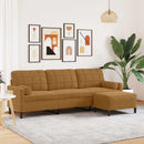 3-personers sofa med fodskammel 210 cm velour brun
