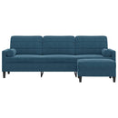 3-personers sofa med fodskammel 210 cm velour blå