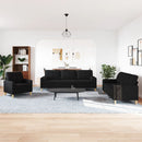 sofasæt 3 dele med pyntepuder stof sort