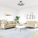 sofasæt 3 dele med fodskammel og pyntepuder stof cremefarvet