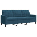 sofasæt 3 dele med hynder og bolsterpuder velour blå