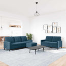sofasæt 3 dele med hynder velour blå