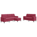 sofasæt 2 dele med hynder og bolsterpuder velour vinrød