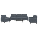 sofasæt 3 dele med hynder velour mørkegrå