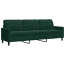 sofasæt 3 dele med hynder og bolsterpuder velour mørkegrøn