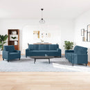 sofasæt 3 dele med hynder og bolsterpuder velour blå
