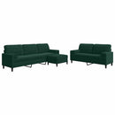 sofasæt 3 dele med hynder og bolsterpuder velour mørkegrøn