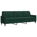 sofasæt 3 dele med hynder og bolsterpuder velour mørkegrøn