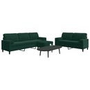 sofasæt 3 dele med hynder og bolsterpuder velour mørkegrøn