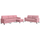 sofasæt 3 dele med hynder og bolsterpuder velour lyserød