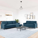 sofasæt 3 dele med hynder og bolsterpuder velour blå