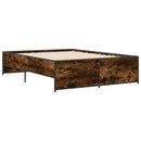 sengestel 135x190cm konstrueret træ og metal røget egetræsfarve