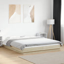 sengeramme med LED-lys 160x200 cm konstrueret træ sonoma-eg
