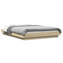 sengeramme med LED-lys 140x200 cm konstrueret træ sonoma-eg