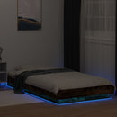 sengeramme LED-lys 90x190 cm konstrueret træ røget egetræsfarve