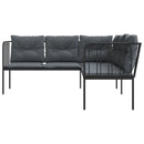 havesofa med hynder L-facon stål og textilene sort