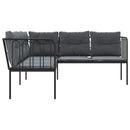 havesofa med hynder L-facon stål og textilene sort