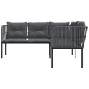 havesofa med hynder L-facon stål og textilene sort