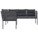 havesofa med hynder L-facon stål og textilene sort