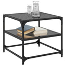 sofaborde med sort glastop 2 stk 50x50x45 cm stål