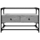 tv-bord med glasplade 80x35x51 cm konstrueret træ grå sonoma-eg