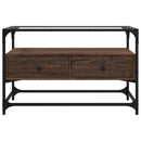 tv-bord med glasplade 80x35x51 cm konstrueret træ brun eg